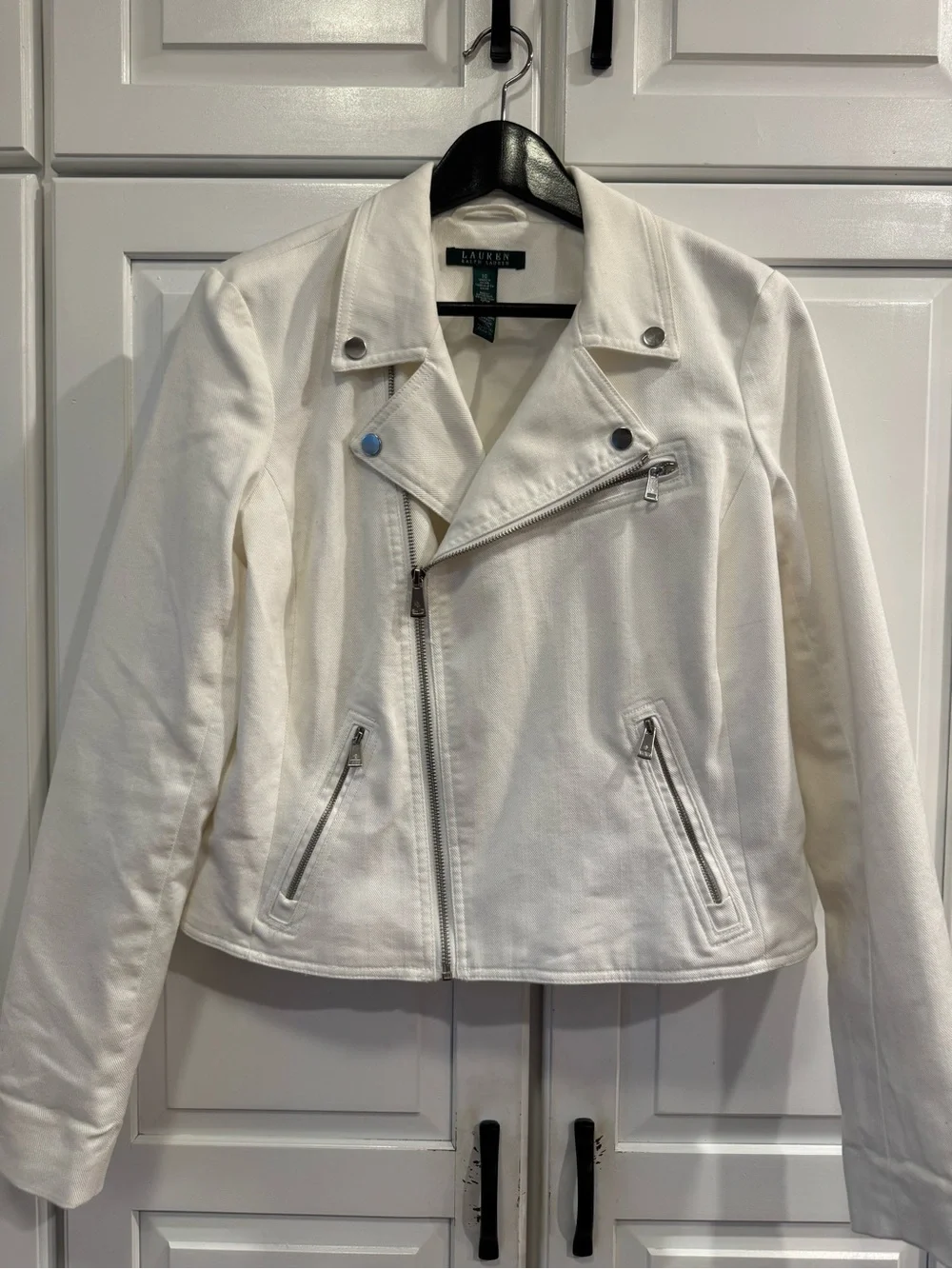 Ralph Lauren White Denim Moto Jacket. Size 10 - Picture 3 of 11